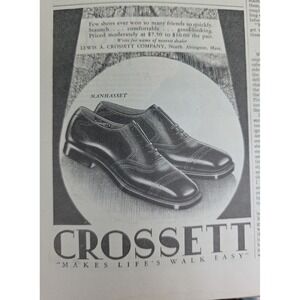 1927 Crossett MANHASSET Black Leather Toe Oxford Dress Shoes Men print ad